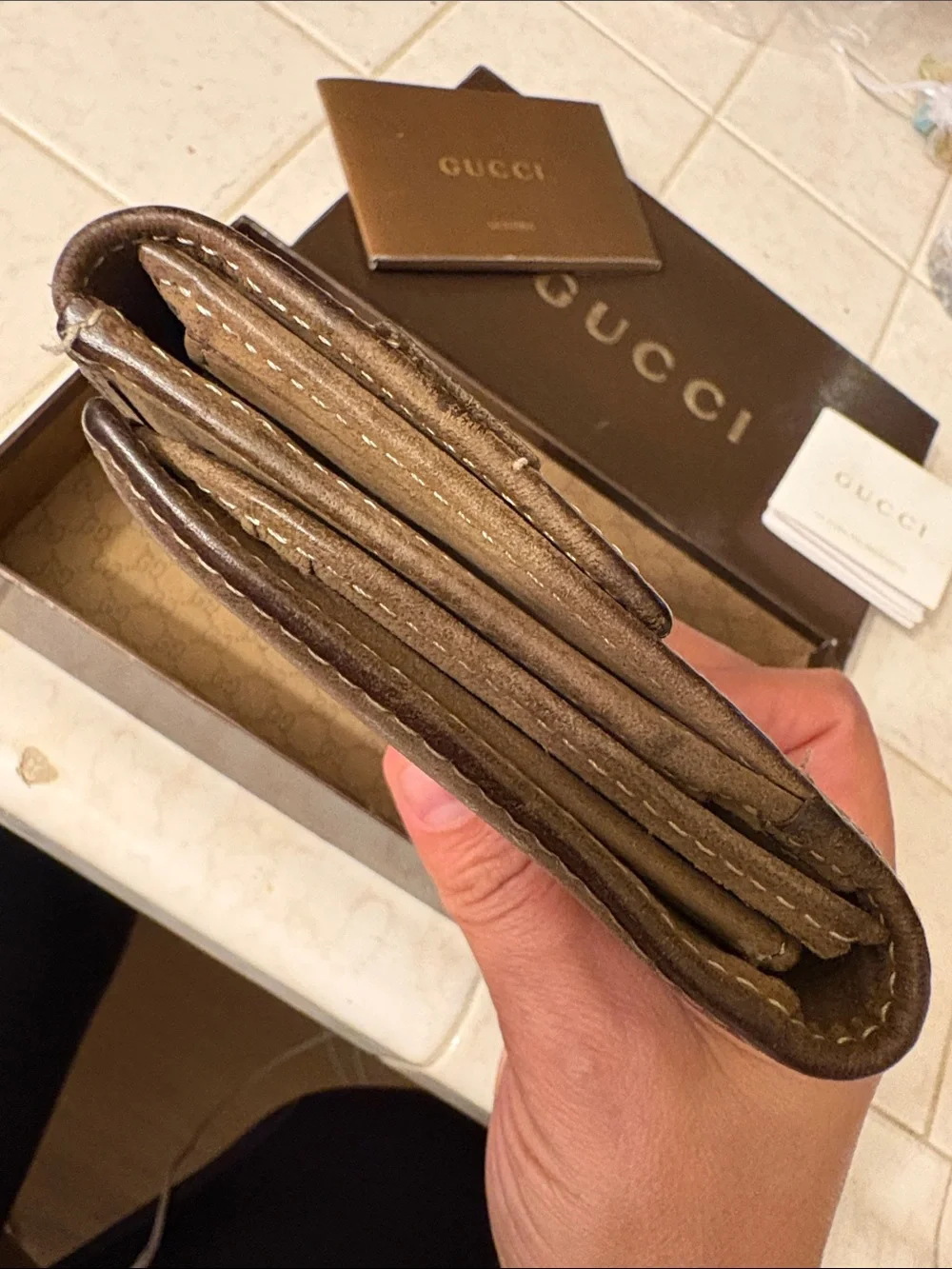 Gucci Bronze Metallic Leather Horsebit Wallet with Brown Stripe